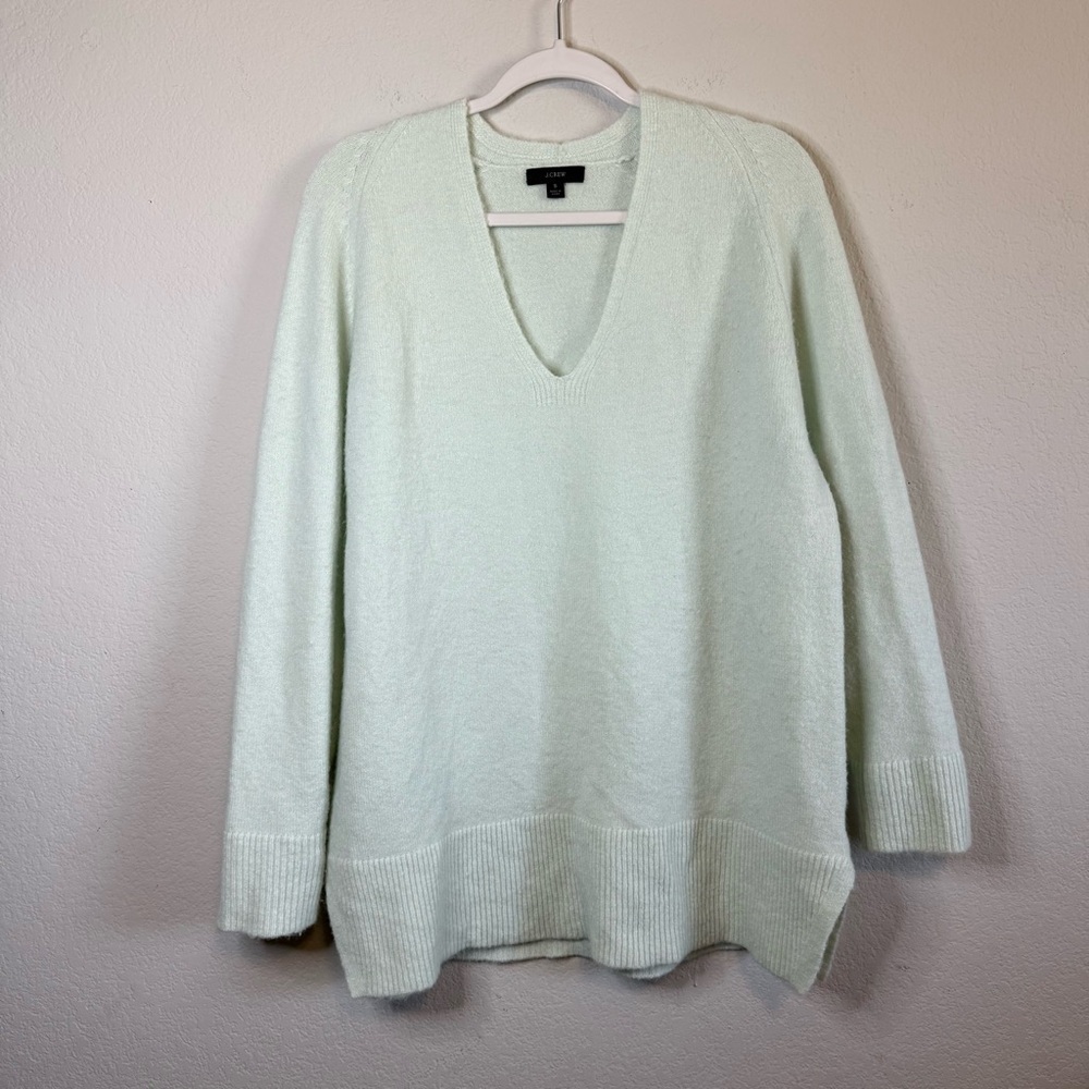 J Crew Stretch Alpaca Wool V Neck Tunic Sweater Light Pistachio Green Shirt Top